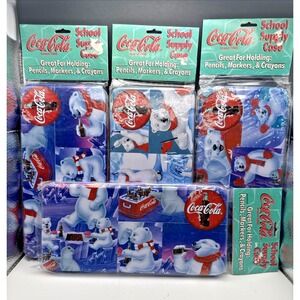 Set Of 4 New Vintage 1997 Coca-Cola Polar Bear‎  School Supply Storage Cases